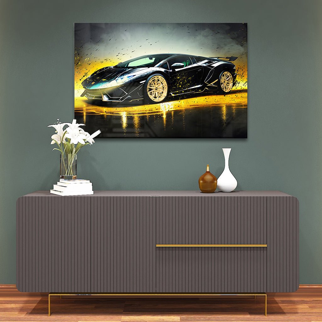Splatter Lambo by Adrian Vieriu Gold auf Acryl - Affengeile Bilder