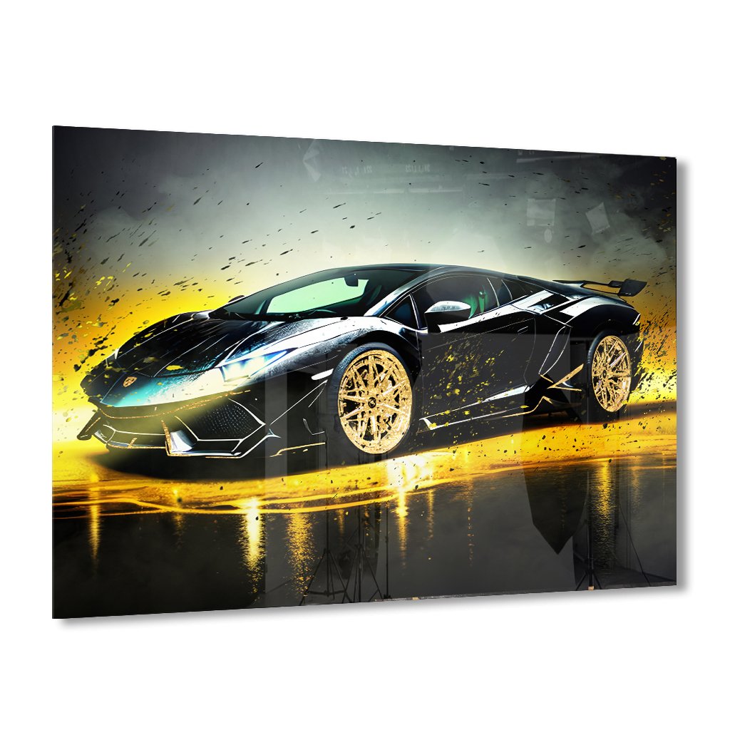 Splatter Lambo by Adrian Vieriu Gold auf Acryl - Affengeile Bilder