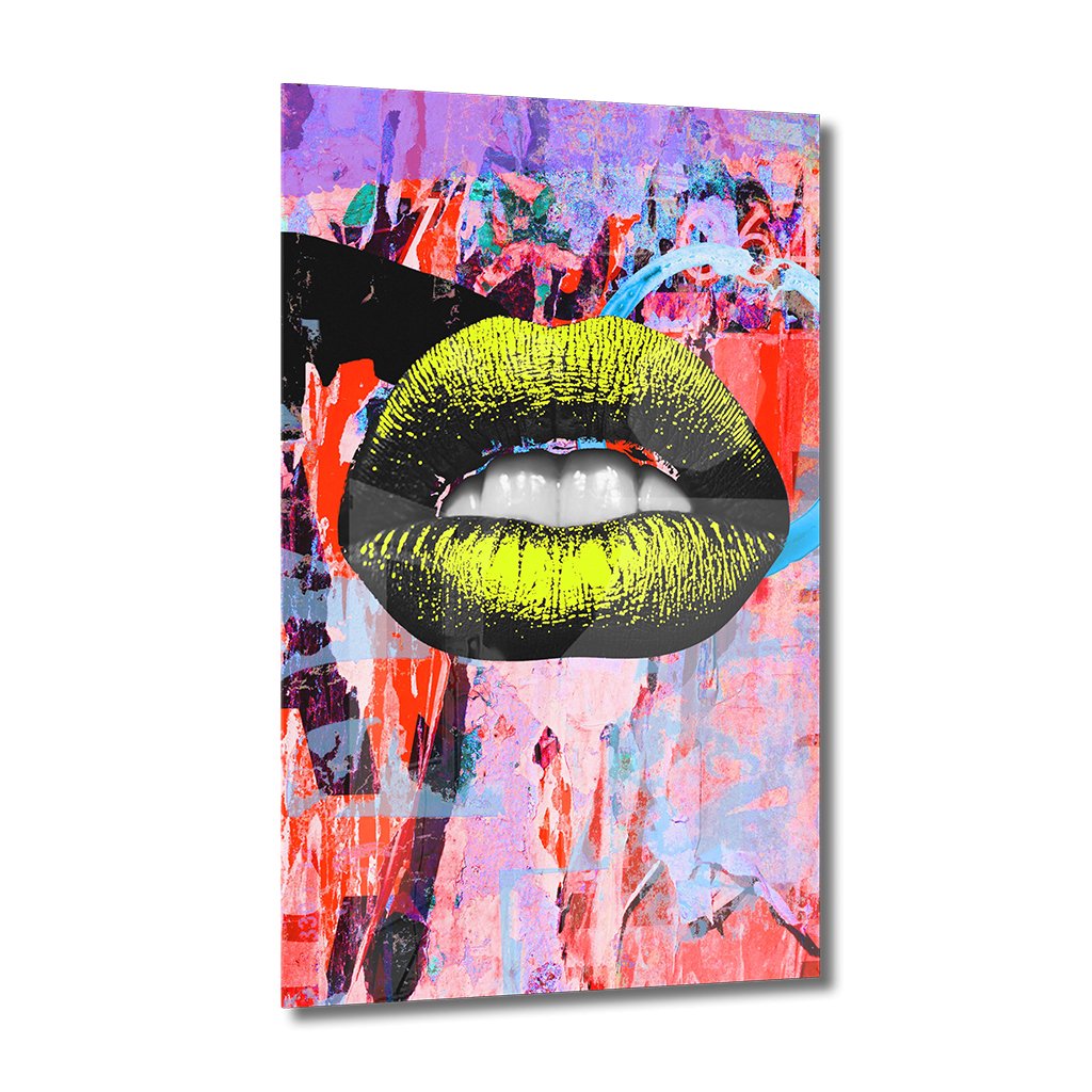 Yellow Art Lips Neon auf Acrylglas - Affengeile Bilder