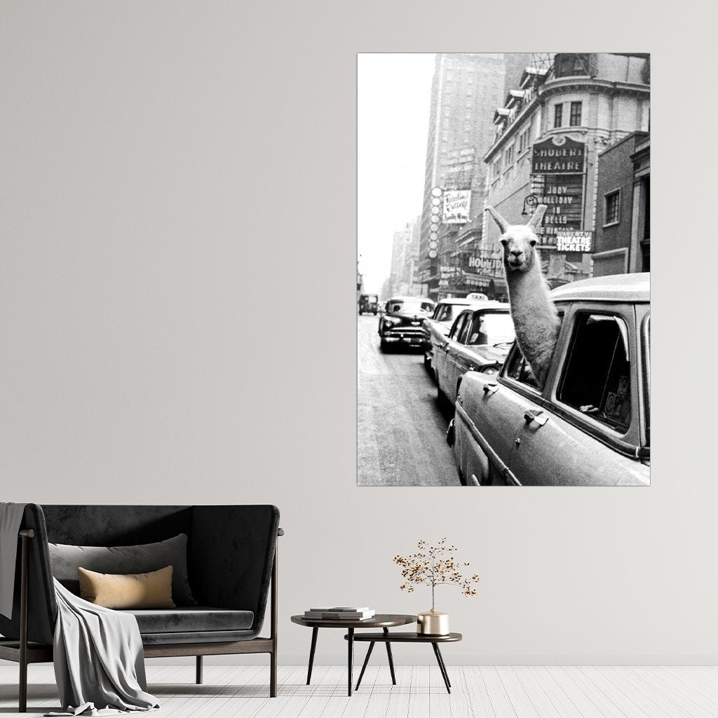 Das Motiv hängt neben einer modernen Sitzgelegenheit