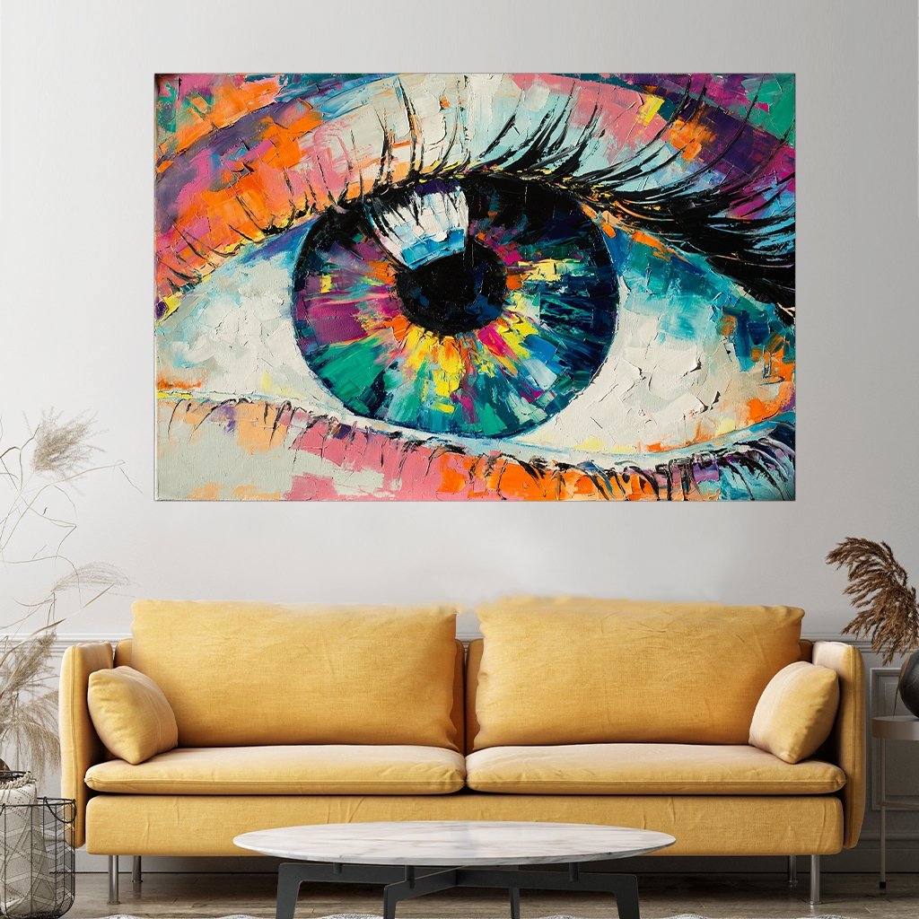 Das Motiv hängt in einem Wohnzimmer über einem Sofa