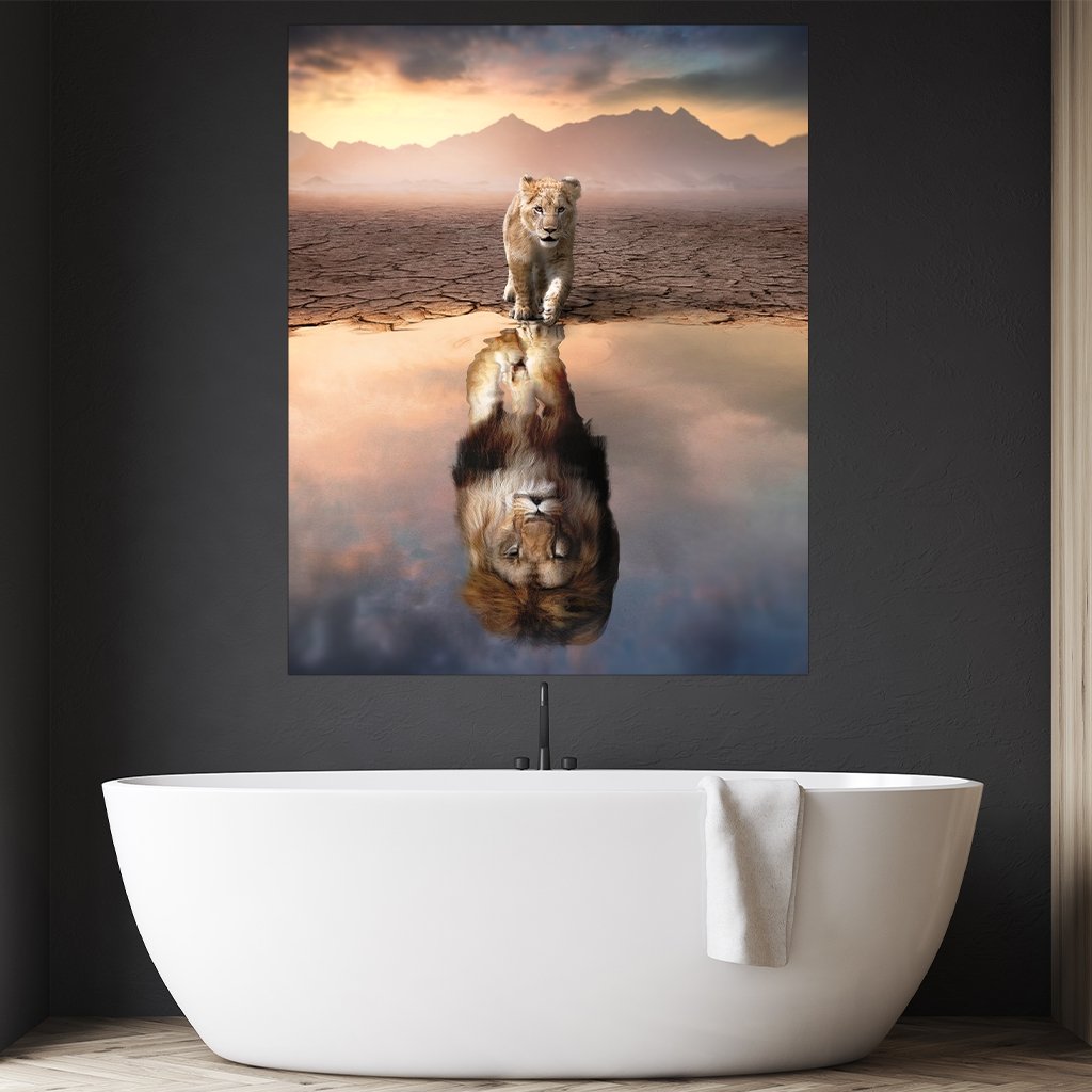 Das Motiv hängt in einem Bad über einer Badewanne