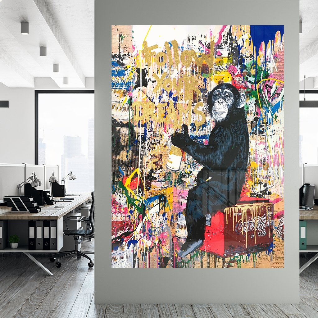 "Follow Your Dreams" Goldversion auf Acryl - Affengeile Bilder