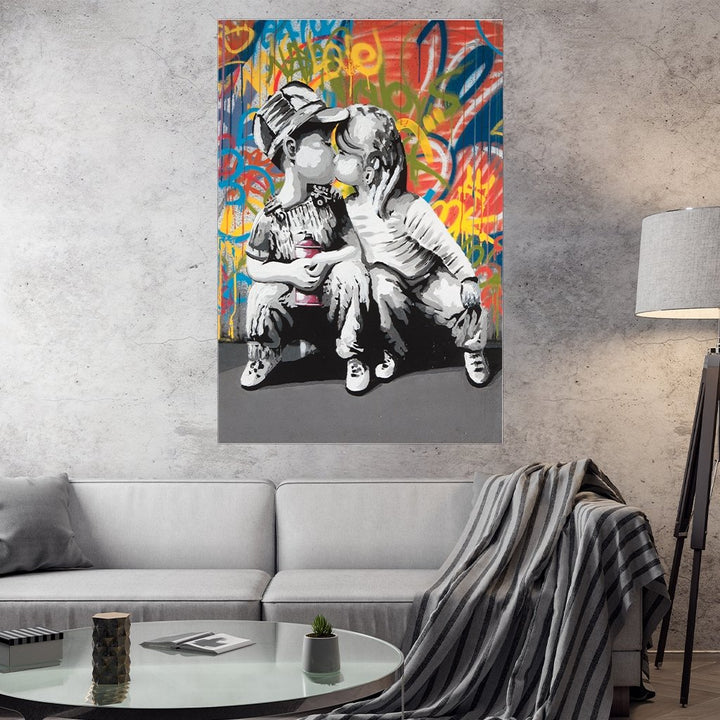 Das Motiv hängt in einem Wohnzimmer über einem Sofa